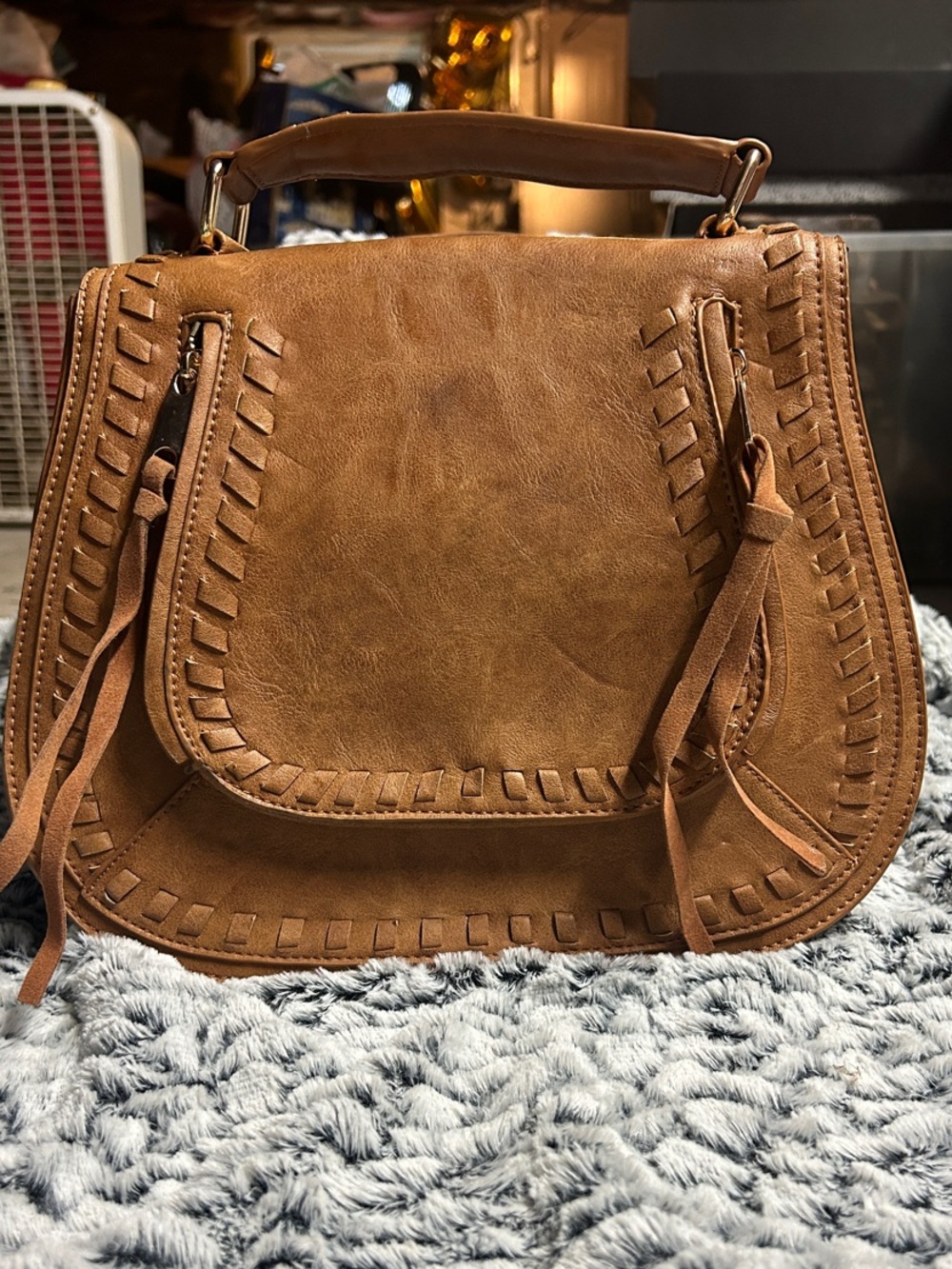 Urban Expressions Tan Whipstitch Saddle Shoulder Bag - tan